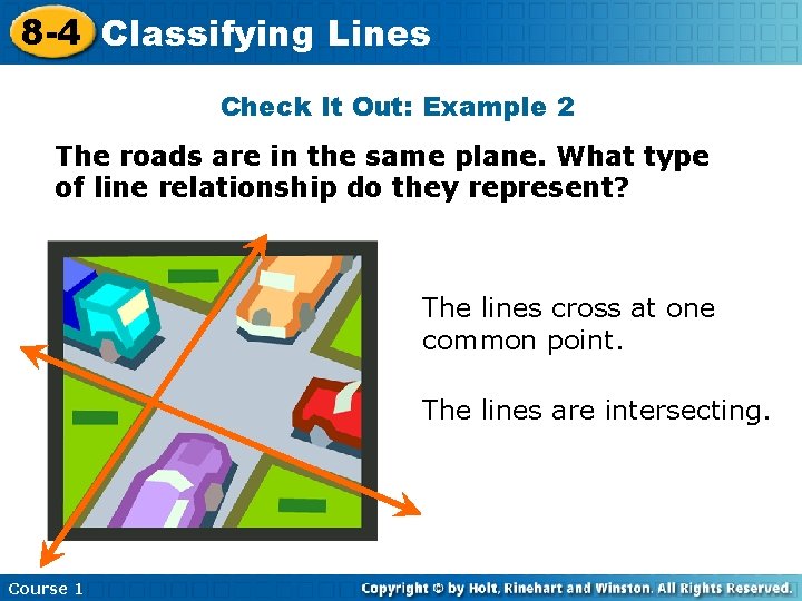 8 -4 Classifying Lines Check It Out: Example 2 The roads are in the