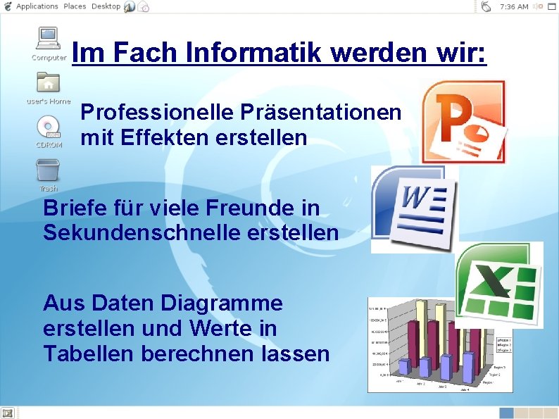 Im Fach Informatik werden wir: Professionelle Präsentationen mit Effekten erstellen Briefe für viele Freunde