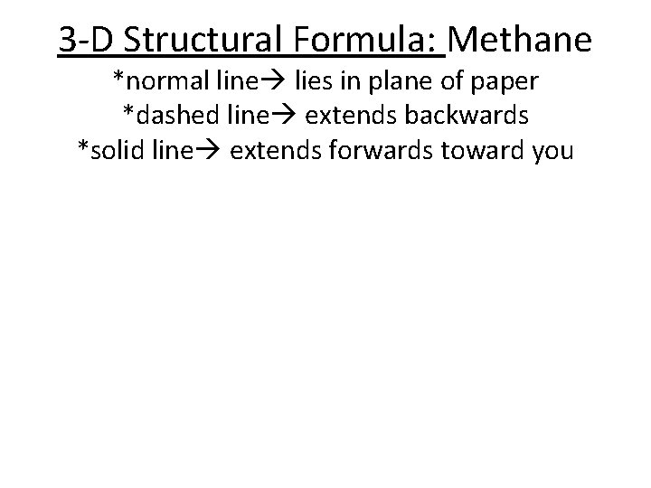 3 -D Structural Formula: Methane *normal line lies in plane of paper *dashed line