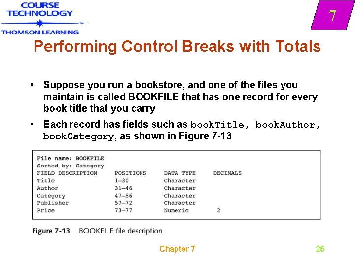 7 Performing Control Breaks with Totals • Suppose you run a bookstore, and one