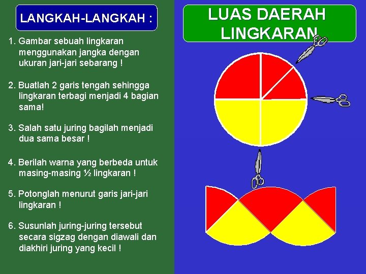 LANGKAH-LANGKAH : 1. Gambar sebuah lingkaran menggunakan jangka dengan ukuran jari-jari sebarang ! 2.