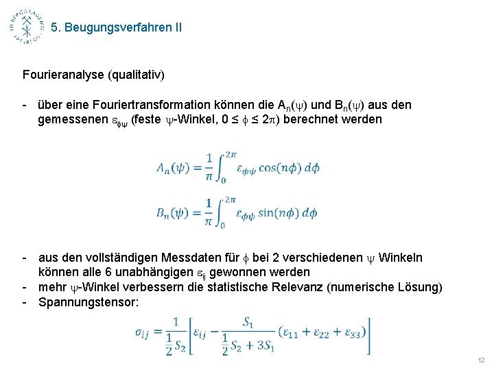 5. Beugungsverfahren II Fourieranalyse (qualitativ) - über eine Fouriertransformation können die An(y) und Bn(y)