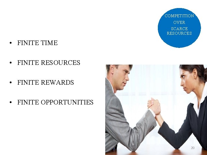 COMPETITION OVER SCARCE RESOURCES • FINITE TIME • FINITE RESOURCES • FINITE REWARDS •