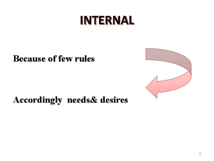 INTERNAL Because of few rules Accordingly needs& desires 6 