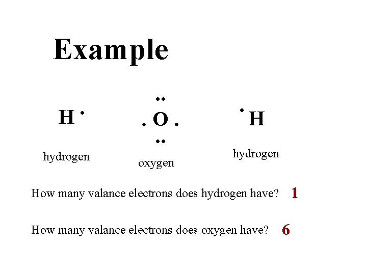 Example. H hydrogen . . . O. . . oxygen . H hydrogen 1