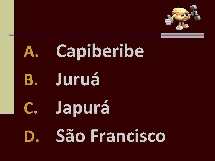 A. Capiberibe B. Juruá Japurá D. São Francisco C. 