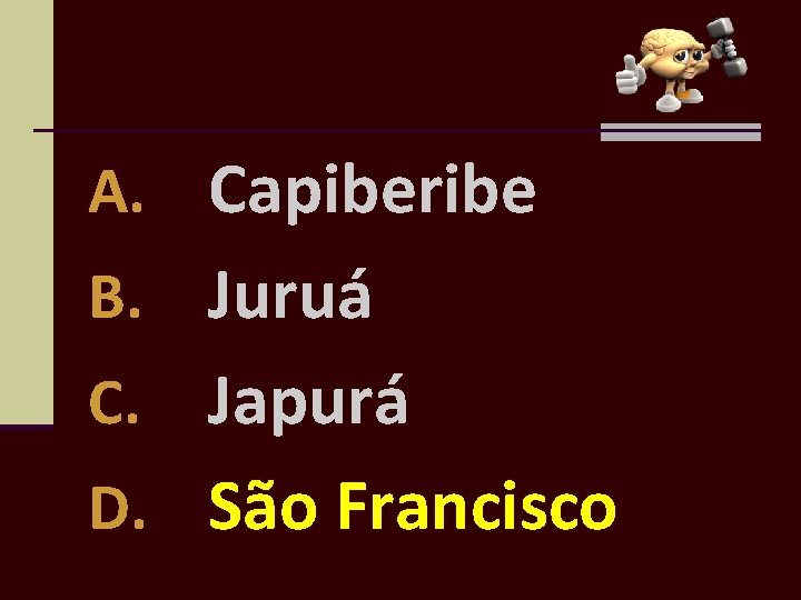 A. Capiberibe B. Juruá Japurá D. São Francisco C. 