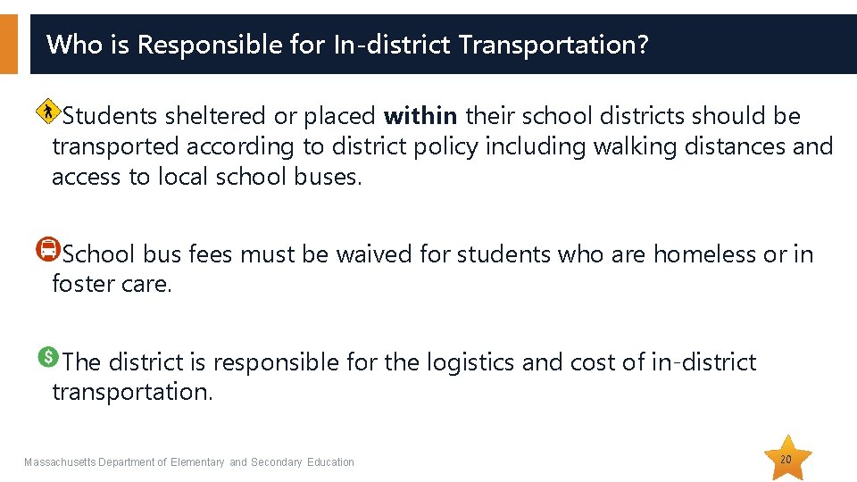 Who is Responsible for In-district Transportation? Students sheltered or placed within their school districts
