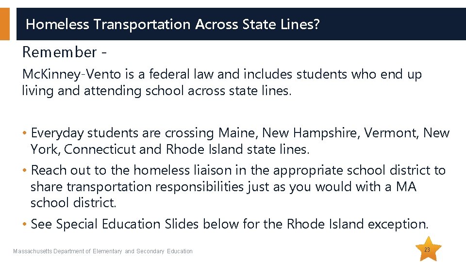 Homeless Transportation Across State Lines? Remember Mc. Kinney-Vento is a federal law and includes