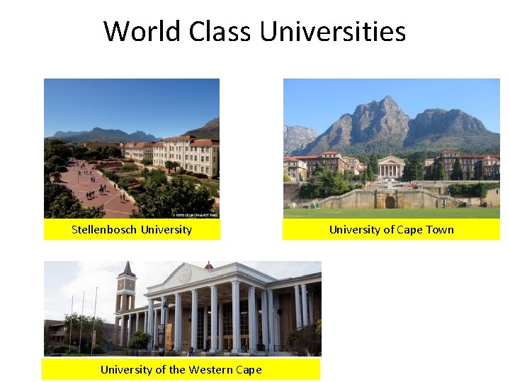 World Class Universities Stellenbosch University of the Western Cape University of Cape Town 