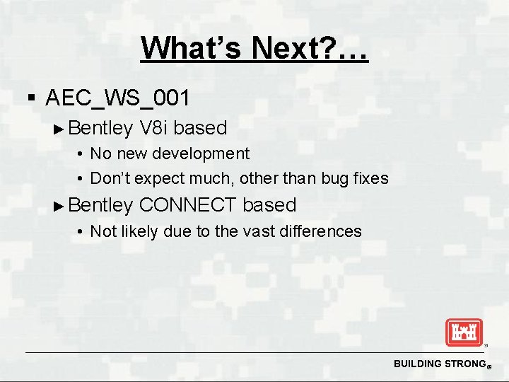 What’s Next? … § AEC_WS_001 ► Bentley V 8 i based • No new