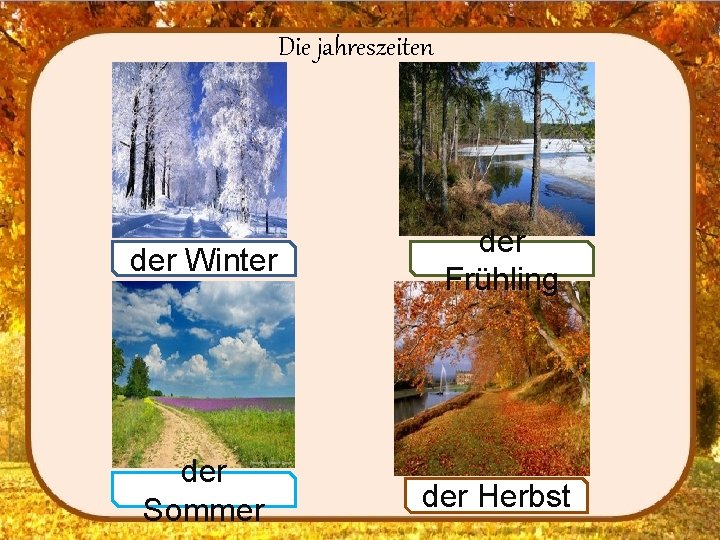 Die jahreszeiten der Winter der Frühling der Sommer der Herbst 