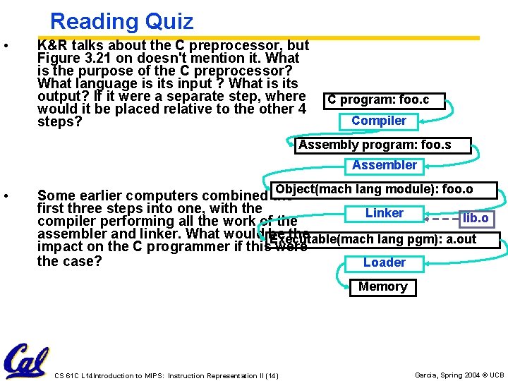 Reading Quiz • K&R talks about the C preprocessor, but Figure 3. 21 on Reading Quiz • K&R talks about the C preprocessor, but Figure 3. 21 on