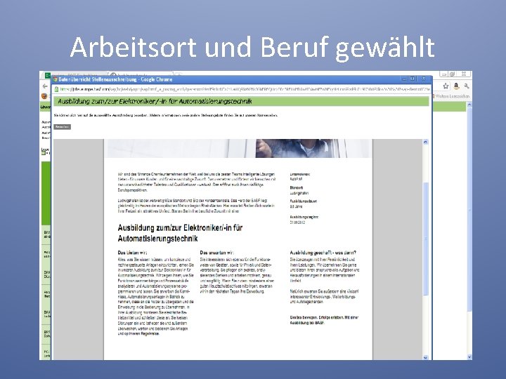 Arbeitsort und Beruf gewählt 