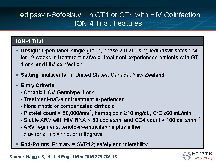 Ledipasvir-Sofosbuvir in GT 1 or GT 4 with HIV Coinfection ION-4 Trial: Features ION-4