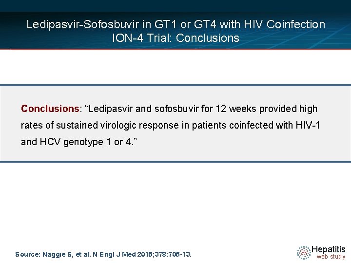 Ledipasvir-Sofosbuvir in GT 1 or GT 4 with HIV Coinfection ION-4 Trial: Conclusions: “Ledipasvir