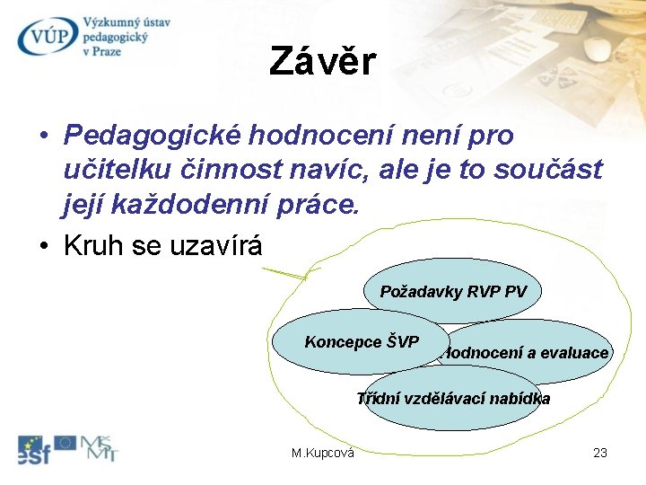 Závěr • Pedagogické hodnocení není pro učitelku činnost navíc, ale je to součást její