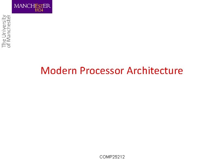 Modern Processor Architecture COMP 25212 