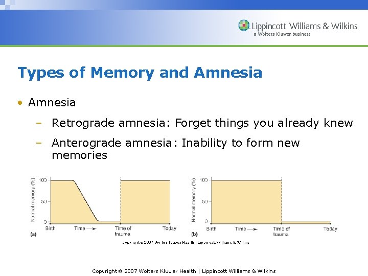 Types of Memory and Amnesia • Amnesia – Retrograde amnesia: Forget things you already