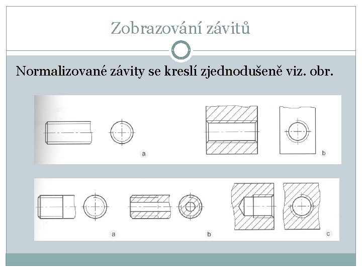 Zobrazování závitů Normalizované závity se kreslí zjednodušeně viz. obr. 