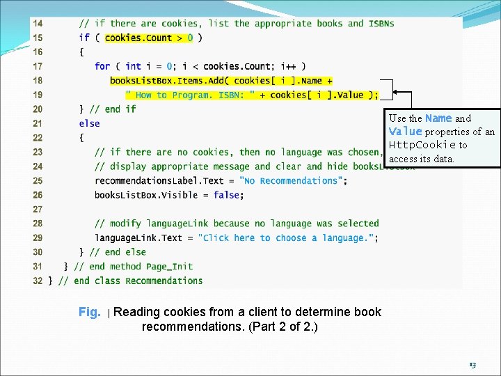 Use the Name and Value properties of an Http. Cookie to access its data.