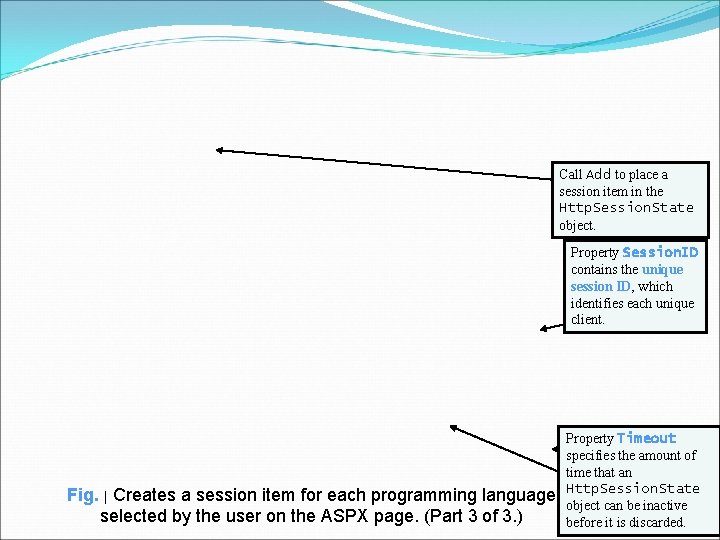 Call Add to place a session item in the Http. Session. State object. Property