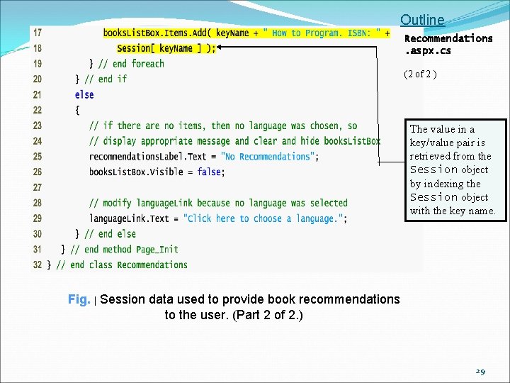Outline Recommendations. aspx. cs (2 of 2 ) The value in a key/value pair