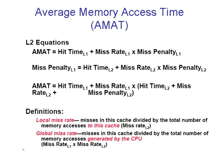 Average Memory Access Time (AMAT) 