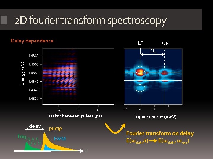 2 D fourier transform spectroscopy Delay dependence LP UP Energy (e. V) ΩR Delay