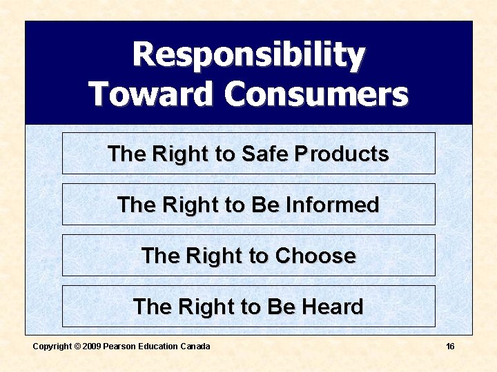 Responsibility Toward Consumers The Right to Safe Products The Right to Be Informed The