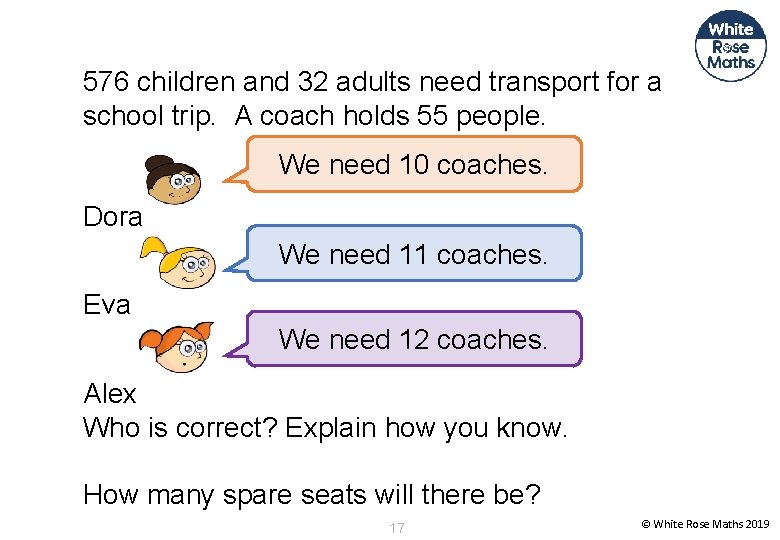 576 children and 32 adults need transport for a school trip. A coach holds