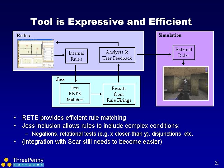 Tool is Expressive and Efficient Simulation Redux Internal Rules Analysis & User Feedback Jess