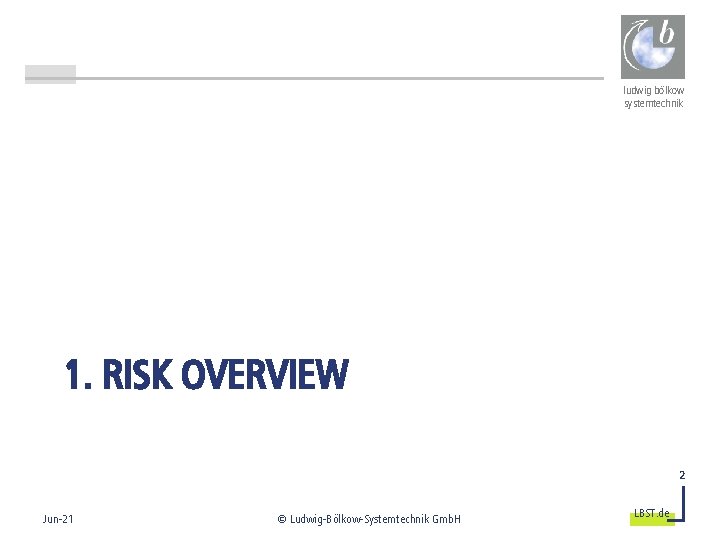 ludwig bölkow systemtechnik 1. RISK OVERVIEW 2 Jun-21 © Ludwig-Bölkow-Systemtechnik Gmb. H LBST. de