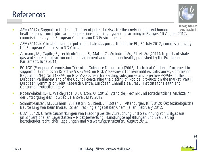 References § § § § ludwig bölkow systemtechnik AEA (2012), Support to the identification