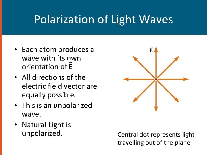 Polarization of Light Waves • Each atom produces a wave with its own orientation Polarization of Light Waves • Each atom produces a wave with its own orientation