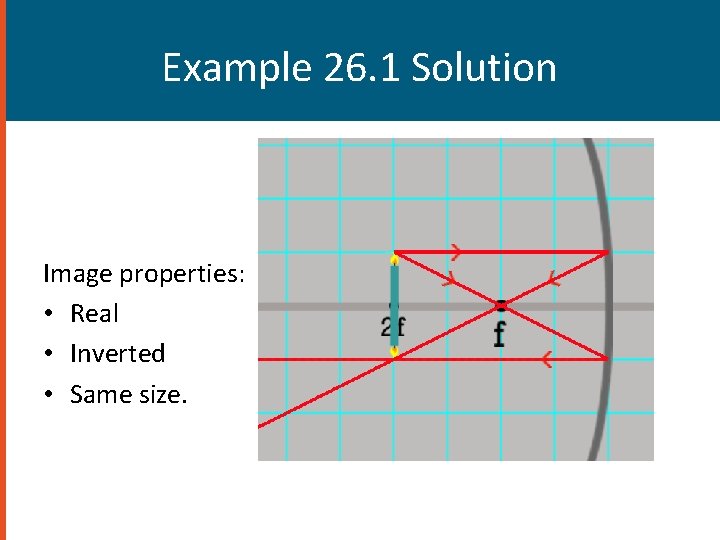 Example 26. 1 Solution Image properties: • Real • Inverted • Same size. Example 26. 1 Solution Image properties: • Real • Inverted • Same size.