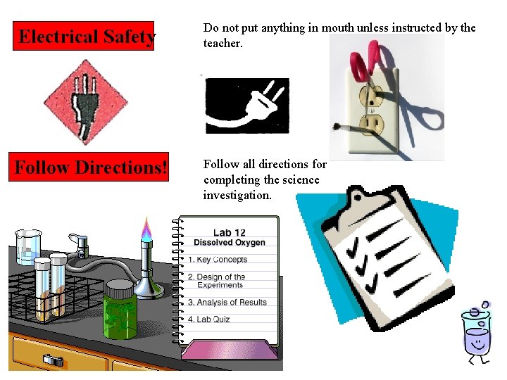 Electrical Safety Follow Directions! Do not put anything in mouth unless instructed by the Electrical Safety Follow Directions! Do not put anything in mouth unless instructed by the