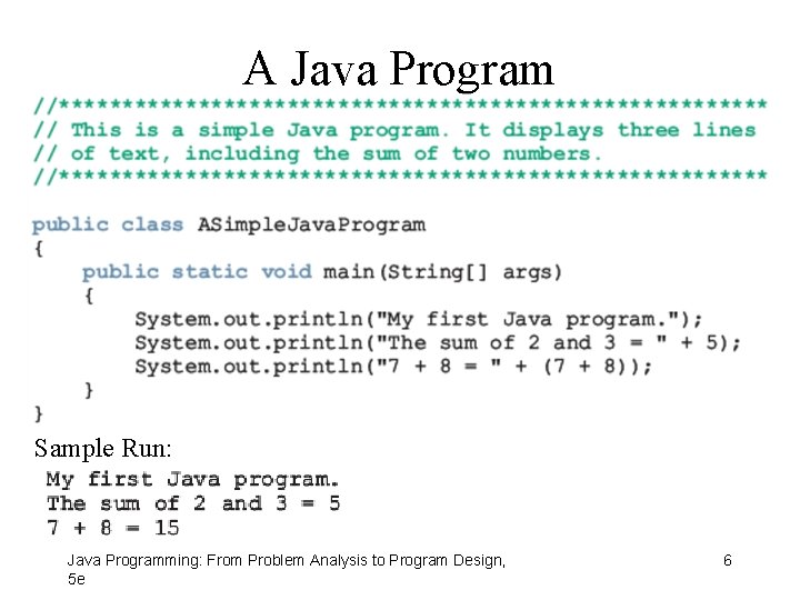A Java Program Sample Run: Java Programming: From Problem Analysis to Program Design, 5