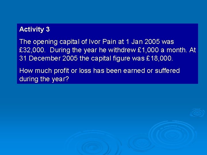 Activity 3 The opening capital of Ivor Pain at 1 Jan 2005 was £