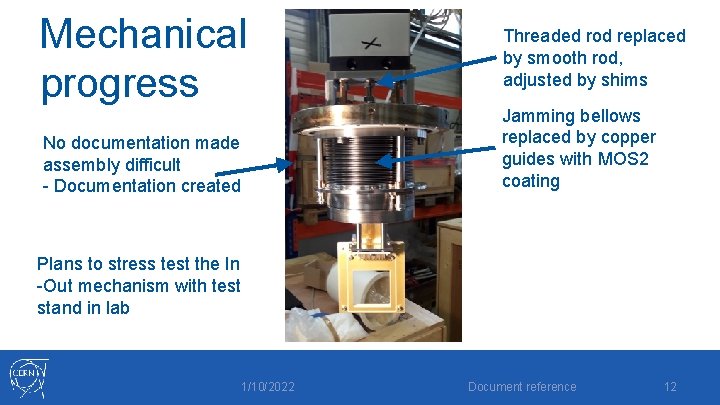 Mechanical progress No documentation made assembly difficult - Documentation created Threaded rod replaced by