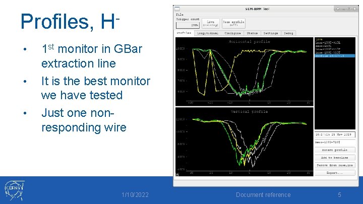 Profiles, H • • • 1 st monitor in GBar extraction line It is