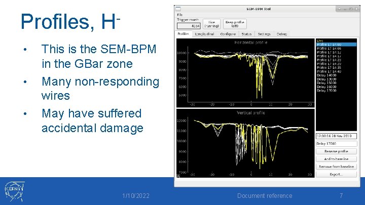 Profiles, H • • • This is the SEM-BPM in the GBar zone Many
