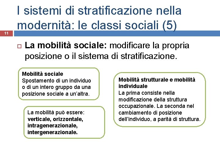 11 I sistemi di stratificazione nella modernità: le classi sociali (5) La mobilità sociale: