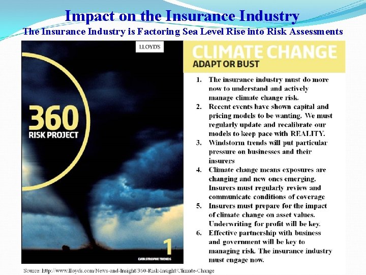 Impact on the Insurance Industry The Insurance Industry is Factoring Sea Level Rise into