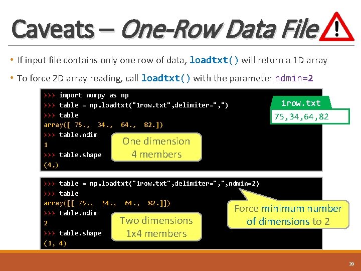 Caveats – One-Row Data File • If input file contains only one row of
