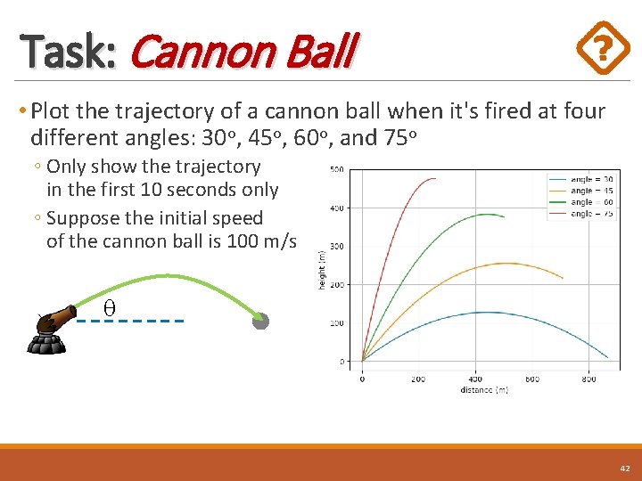 Task: Cannon Ball • Plot the trajectory of a cannon ball when it's fired