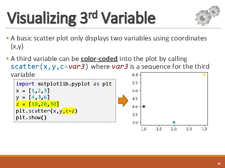 rd Visualizing 3 Variable • A basic scatter plot only displays two variables using