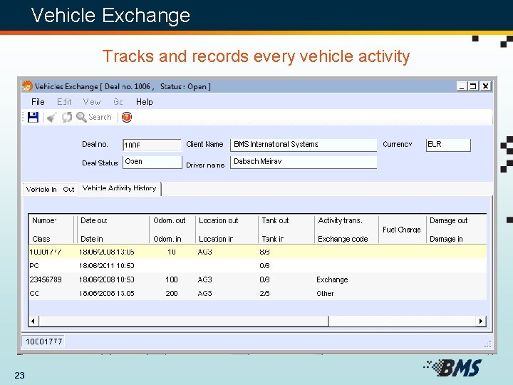 Vehicle Exchange Tracks and records every vehicle activity 23 