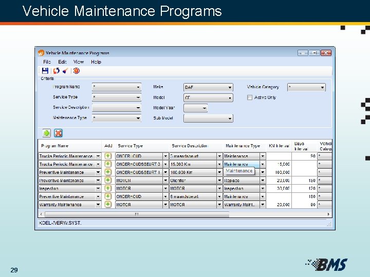 Vehicle Maintenance Programs 29 