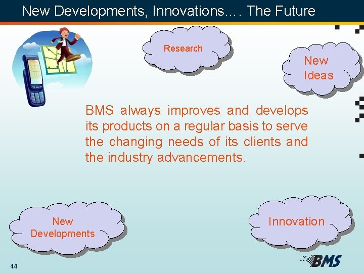 New Developments, Innovations…. The Future Research New Ideas BMS always improves and develops its